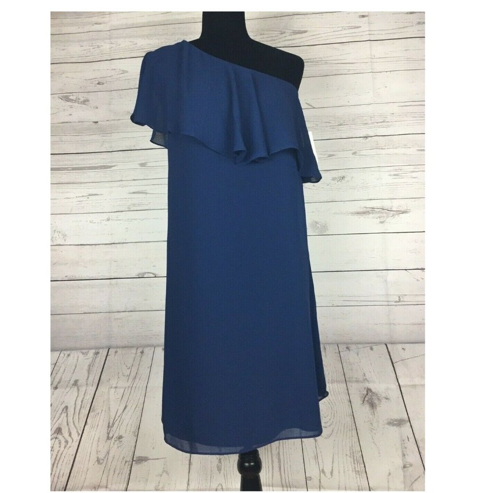 CECE Women's Tunic Dress One Shoulder Navy Blue Size: 8 - Picture 7 of 8